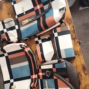 Stylish Multicolor Plaid Tote Bag/ Purses
